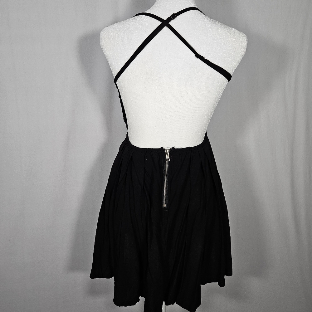 O. Vianca Women's Black A-Line Sequined Chriss-Crossed Back Mini Dress Size L. - Picture 6 of 12